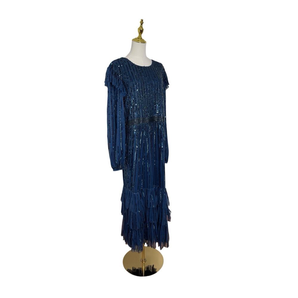 Mac Duggal 23003 Midnight Ruffle Sequin Midi Dress Size 16 $698 - Picture 5 of 8